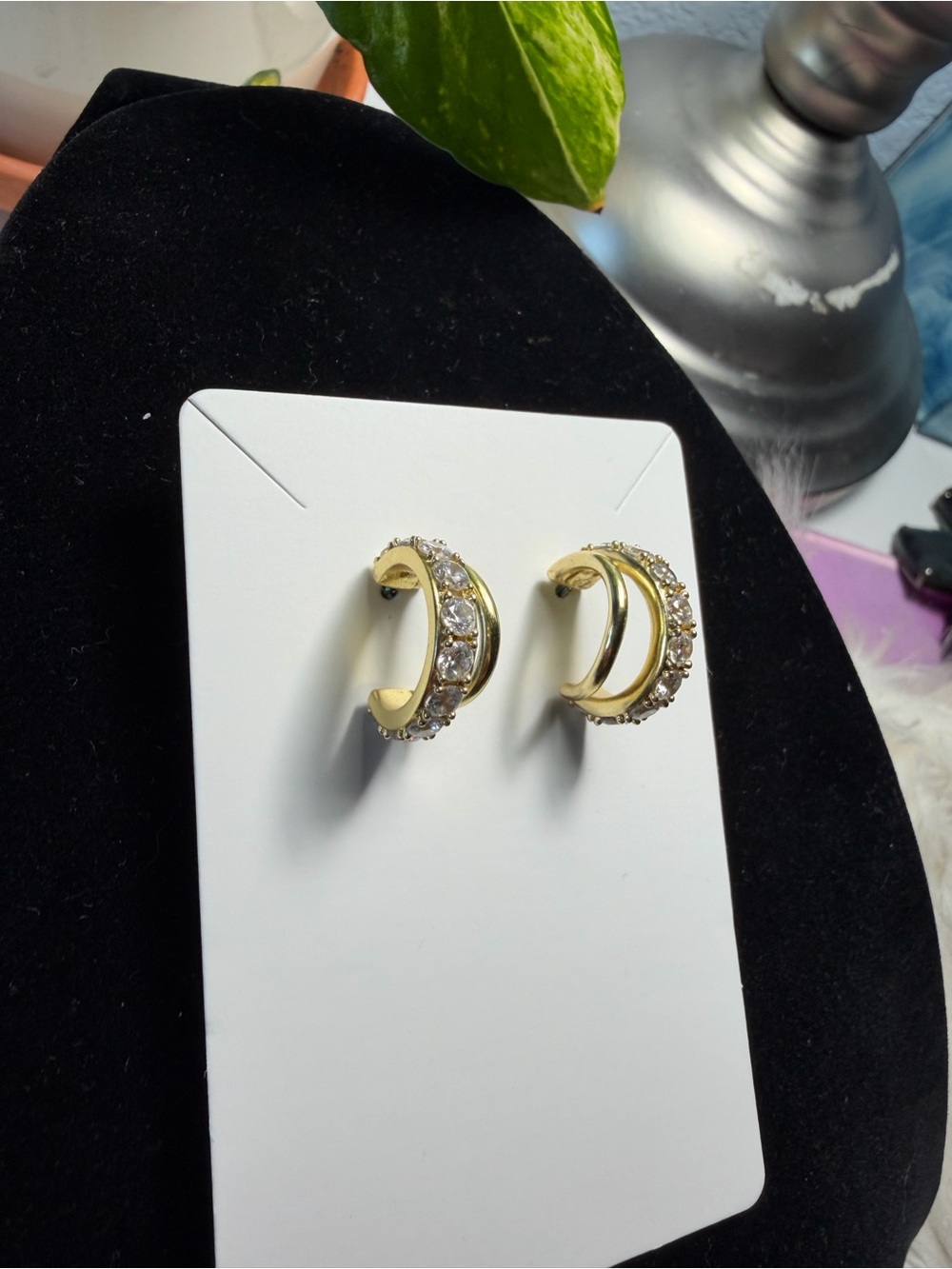 Kendra Scott Gold Jack Huggie Hoop Earrings Clear Crystals